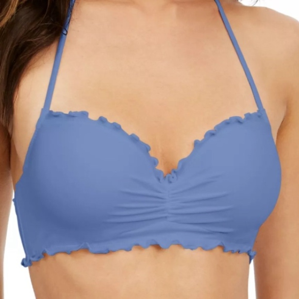 SUNDAZED Women's Purple Ruffled Tie Bikini Nixie Halter Swimsuit Top 36C